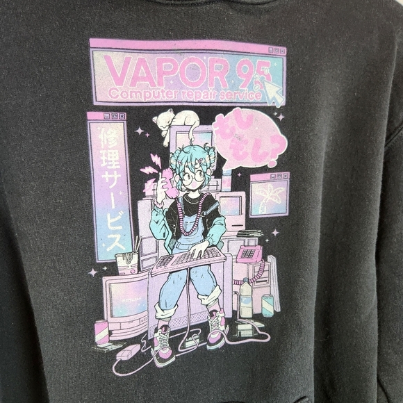 Vapor 95 Black Computer Repair Shop Graphic Hoodie Hooded Sweatshirt Size Medium - Picture 2 of 12